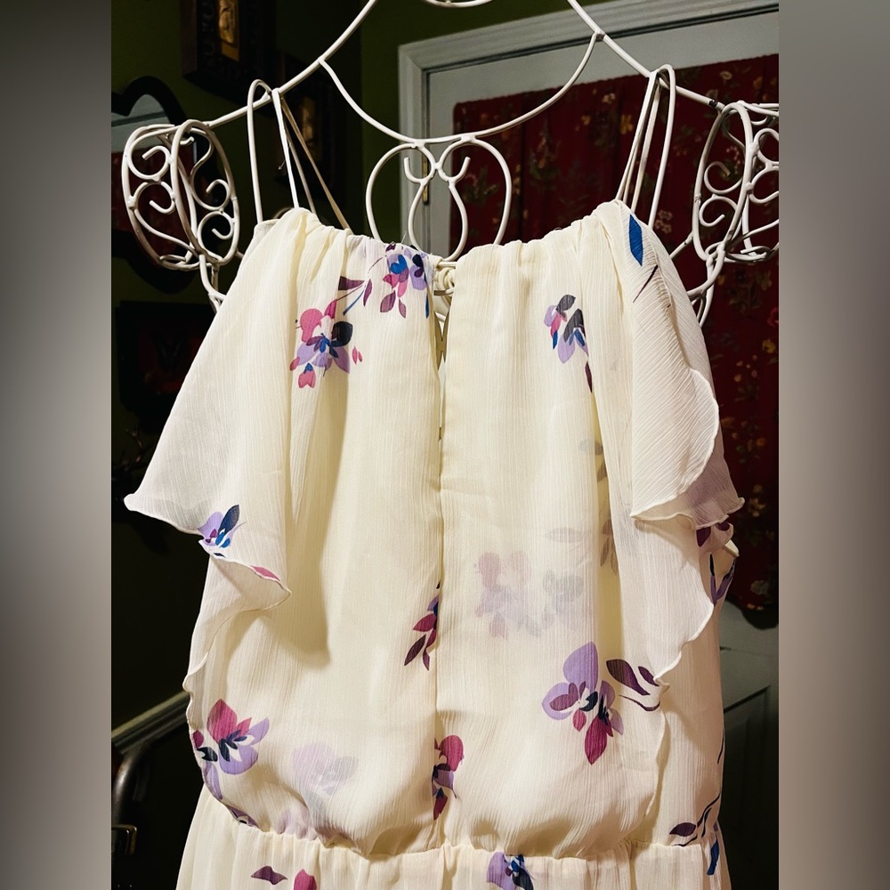 Old Navy Purple Violet Ivory Floral Ruffle Flowy Dress XL